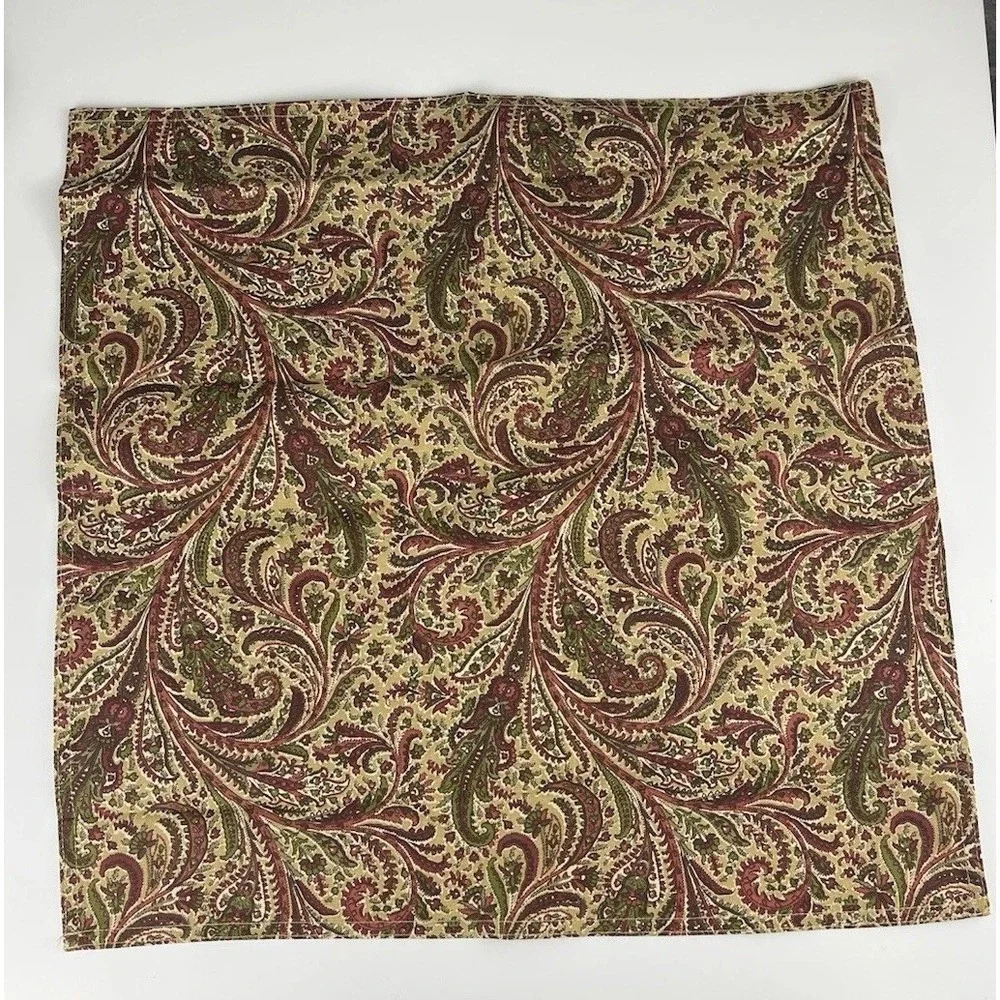 Ralph Lauren Paisley Cloth Napkins SET OF 4 Tan Red Green Cotton Floral NWOT